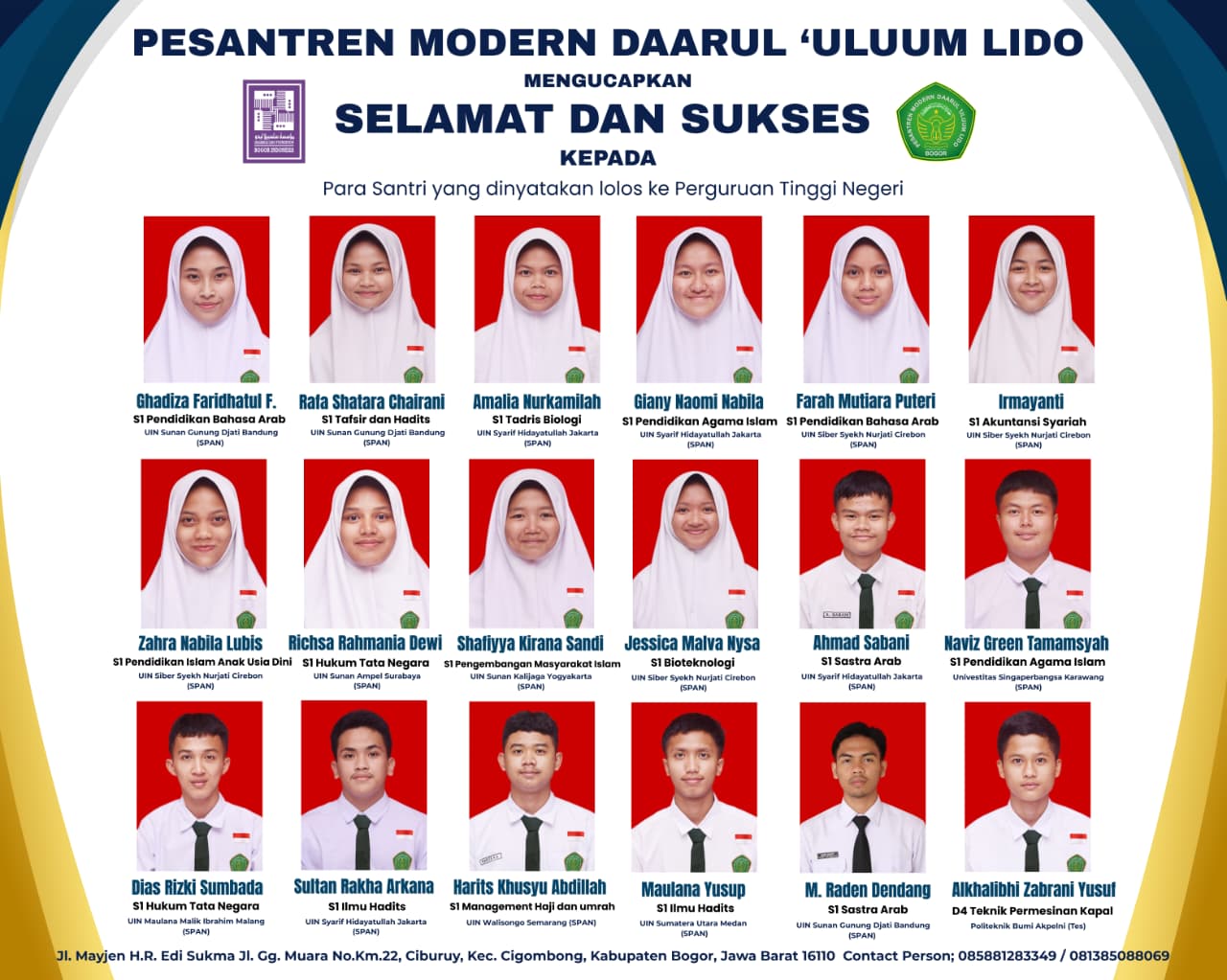 Santri Pesantren Modern Daarul ‘Uluum Lido Tembus 35 Penerimaan Di Kampus Unggulan